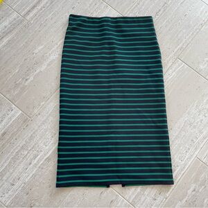 LOFT navy and Green Striped Midi Skirt